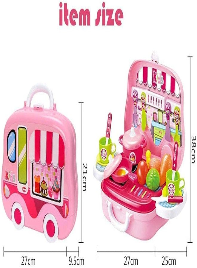 LONGMIRE Plastic Portable Cooking Kitchen Play Set Pretend Play Food Party Role Toy for 4 Years Old Boys Girls Pink (2 in 1 Kitchen Set) - Image 4